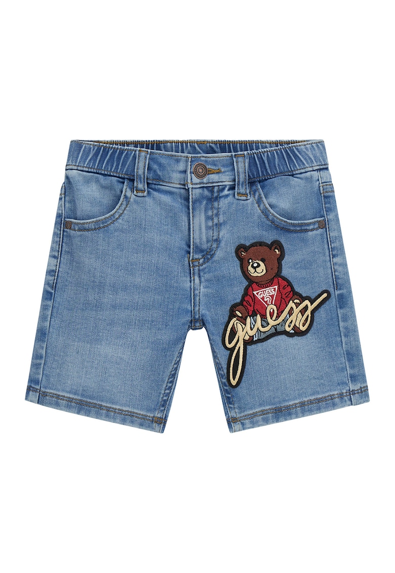 Pantaloni scurti de denim cu aplicatie logo - Albastru lavanda