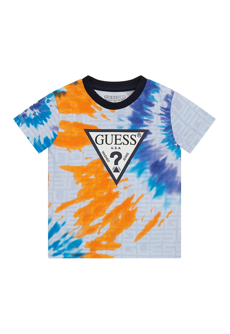 Tricou din bumbac cu imprimeu logo - Portocaliu/Albastru