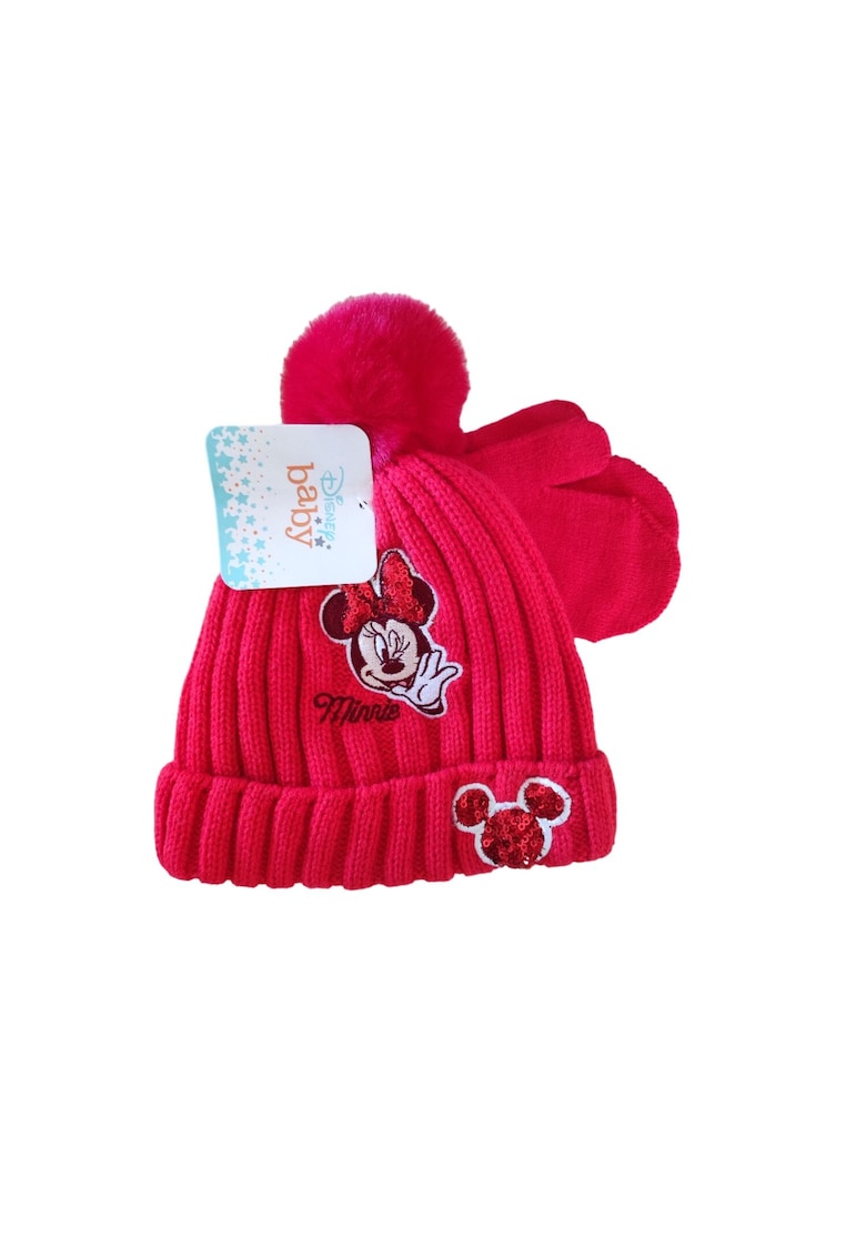Set caciula si manusi Minnie - rosu - acril - pentru fete - 50 EU