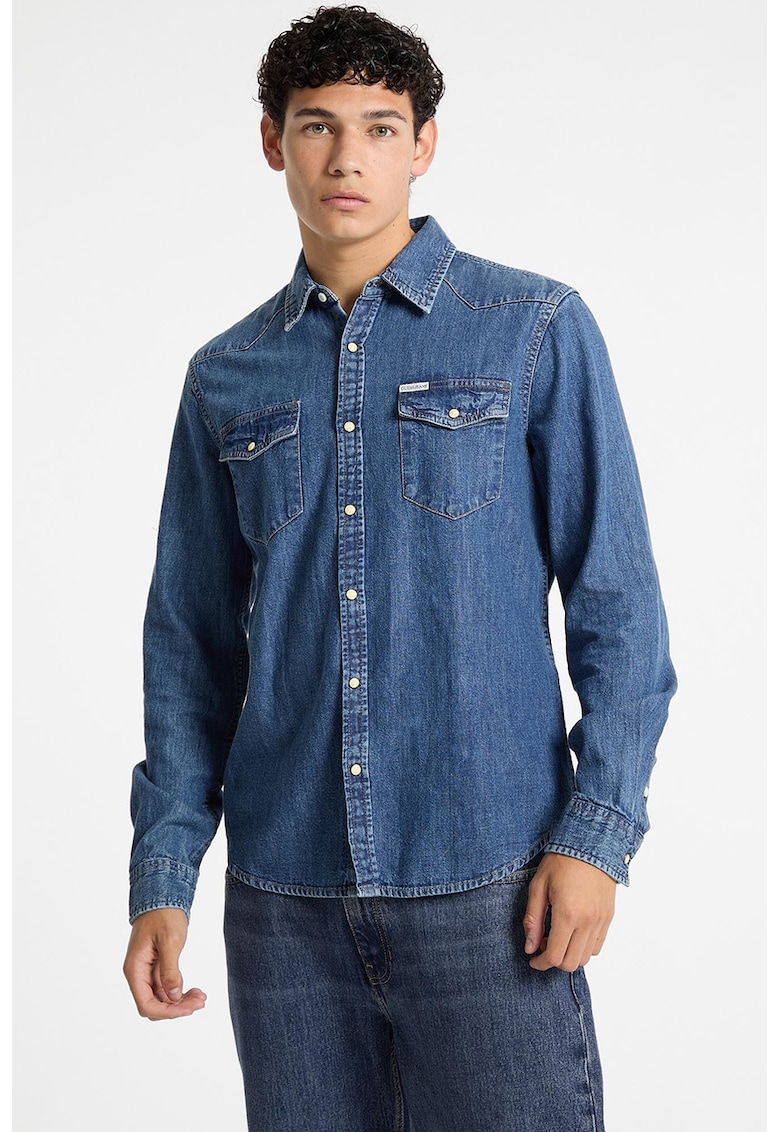 Camasa slim-fit din denim cu capsa