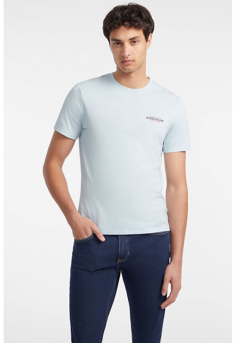 Tricou slim fit cu decolteu la baza gatului - Albastru glaciar