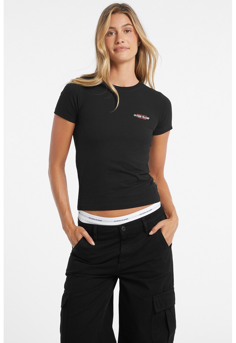 Tricou slim fit cu decolteu la baza gatului - Alb/Negru/Rosu stins