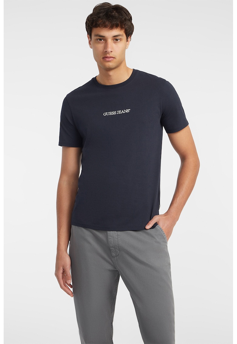 Tricou din bumbac cu imprimeu logo - Albastru ultramarin