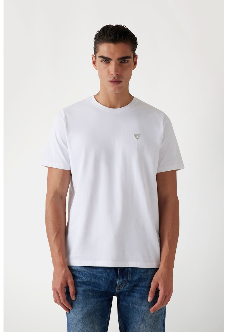 Tricou de bumbac cu decolteu la baza gatului - Alb optic