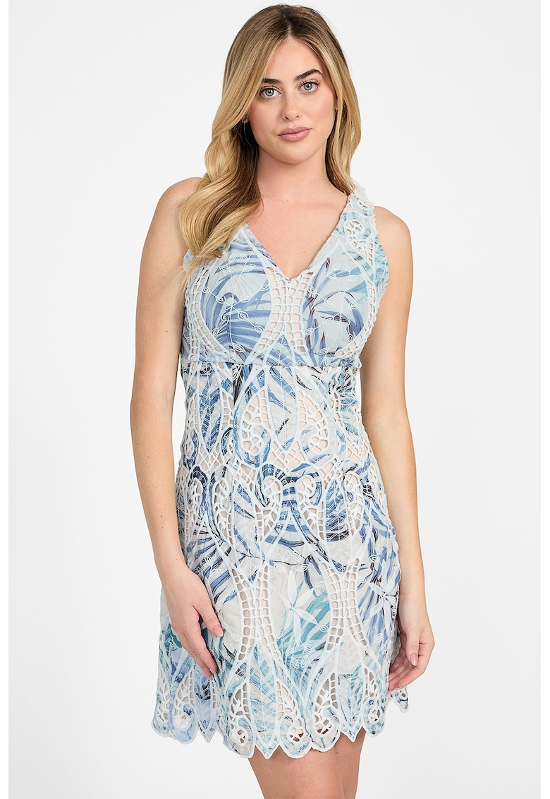 Rochie scurta cu decolteu in V si detalii brodate Rochie scurta cu decolteu in V si detalii brodate