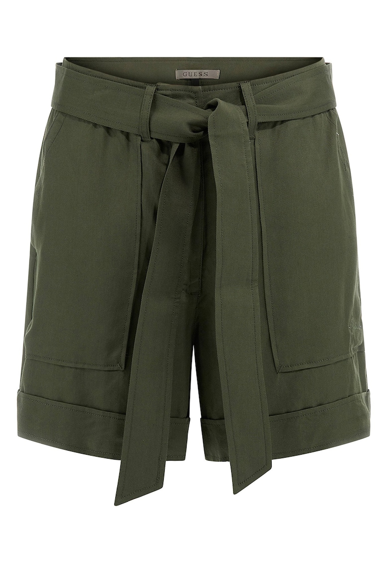 Guess Pantaloni scurti uni din lyocell - Kaki