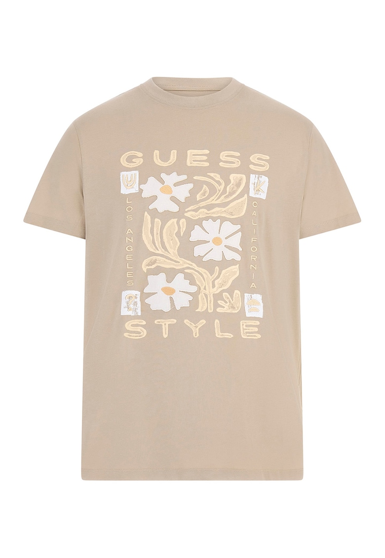 Tricou cu logo - Alb/Portocaliu pal/Maro nisip