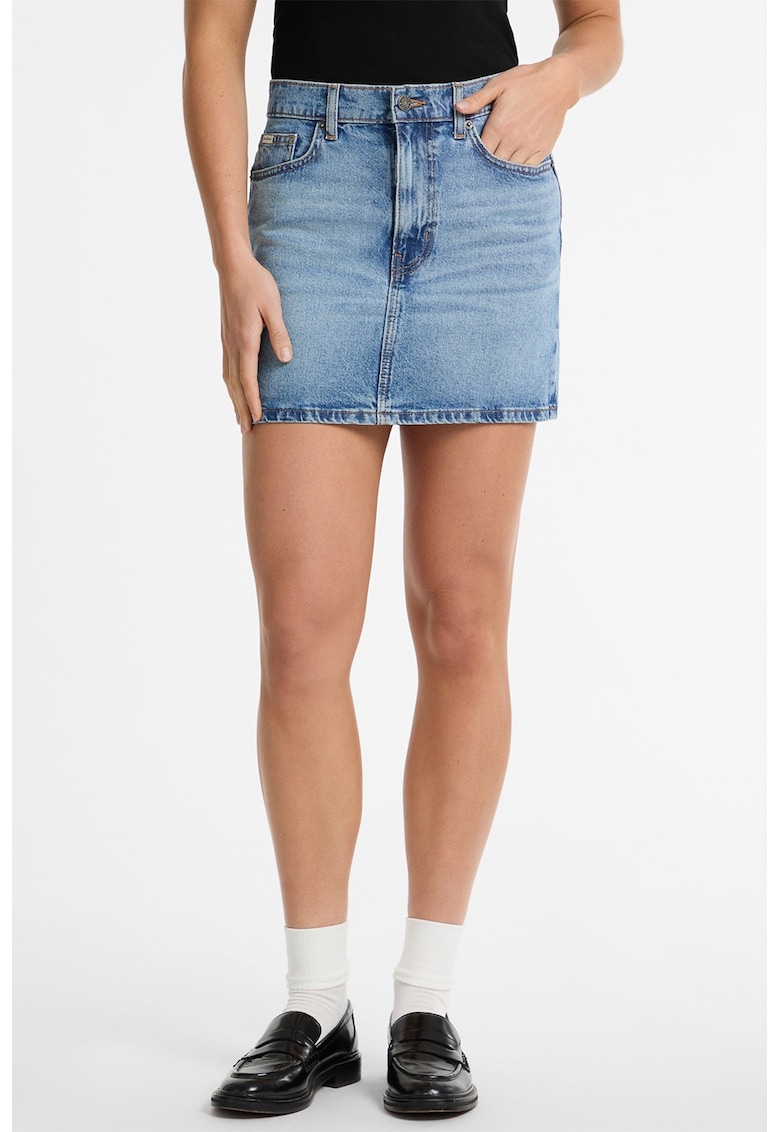 Fusta de denim cu talie inalta