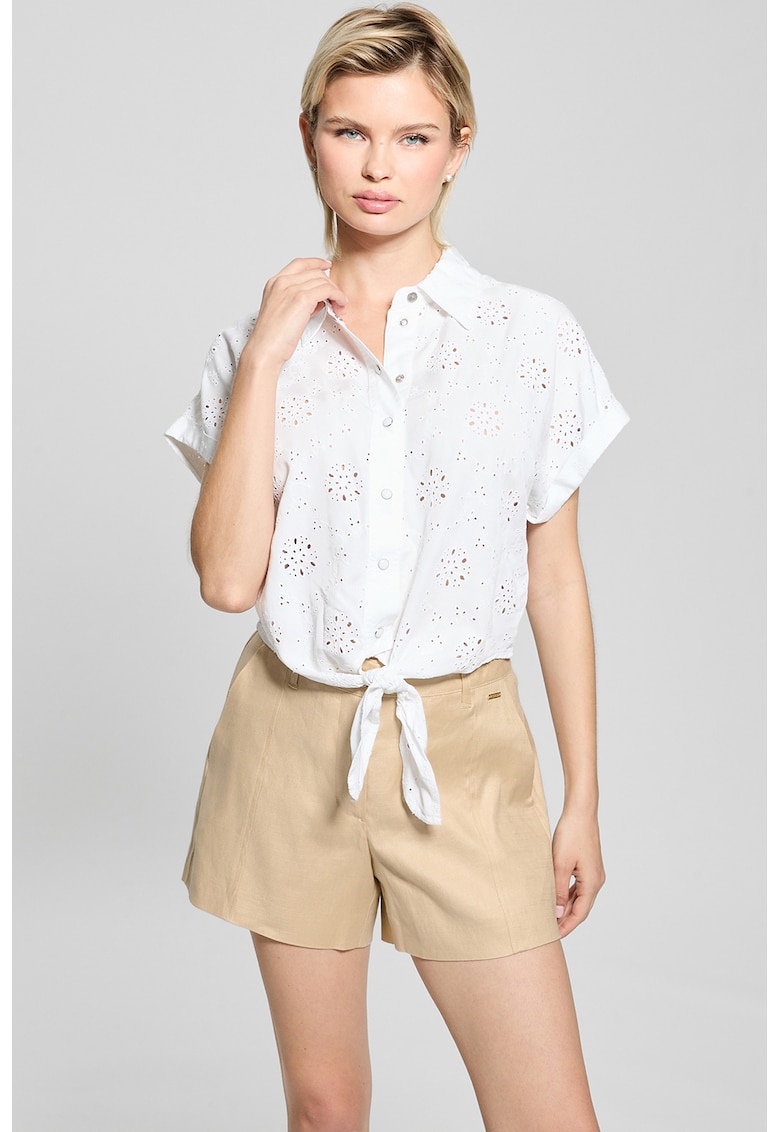 Camasa din lyocell cu broderie si maneci scurte