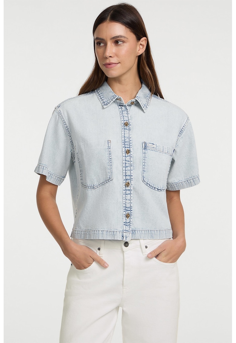 Camasa de denim cu aspect decolorat