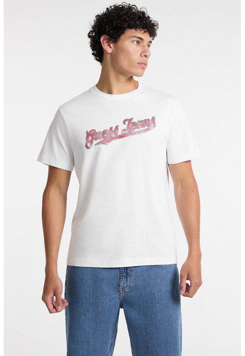 Tricou de bumbac cu decolteu la baza gatului - Rosu stins/Alb optic