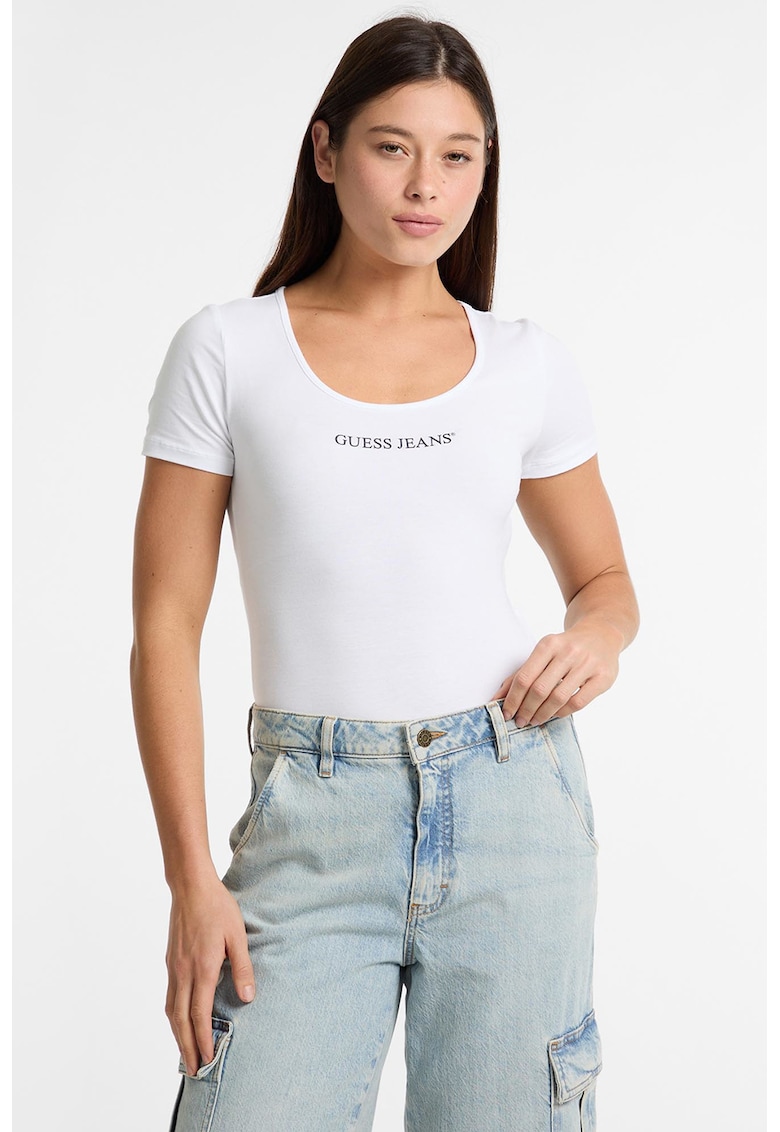 Tricou slim fit cu logo pe piept - Albastru ultramarin/Alb optic