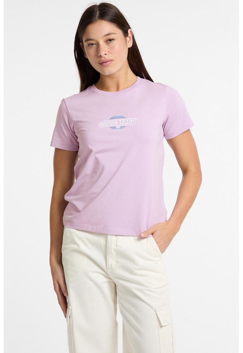 Tricou cu decolteu la baza gatului si broderie logo pe piept