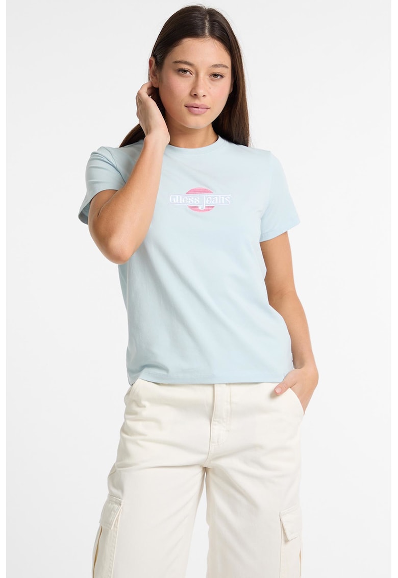 Tricou cu decolteu la baza gatului si broderie logo pe piept