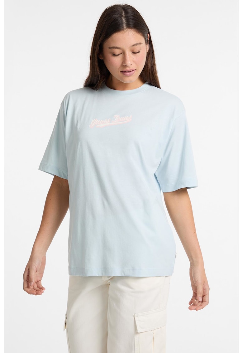 Tricou lejer cu logo pe piept - Alb/Albastru glaciar