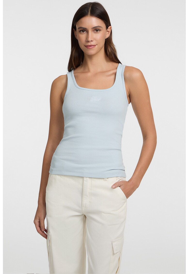 Top striat cu logo - Albastru glaciar