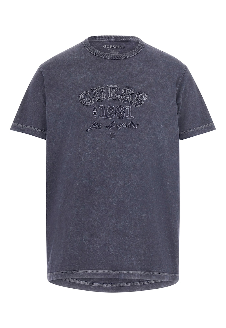 Tricou din denim cu logo brodat