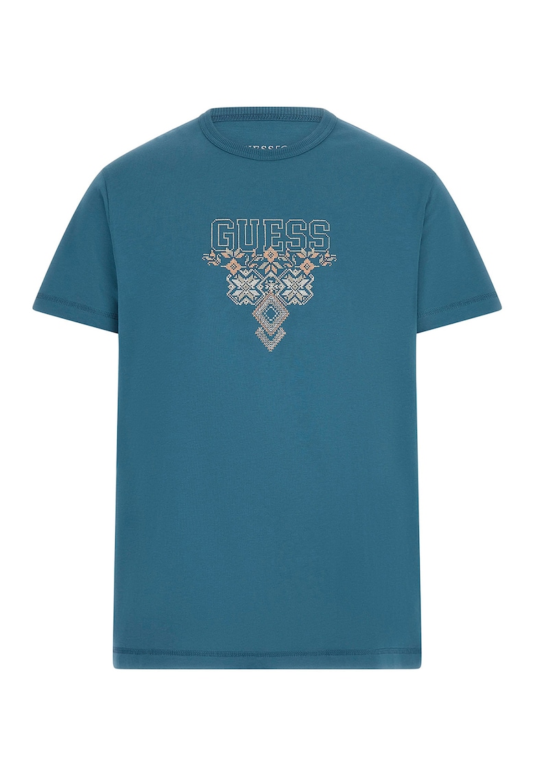 Tricou cu logo brodat - Bej/Portocaliu persan/Albastru deschis