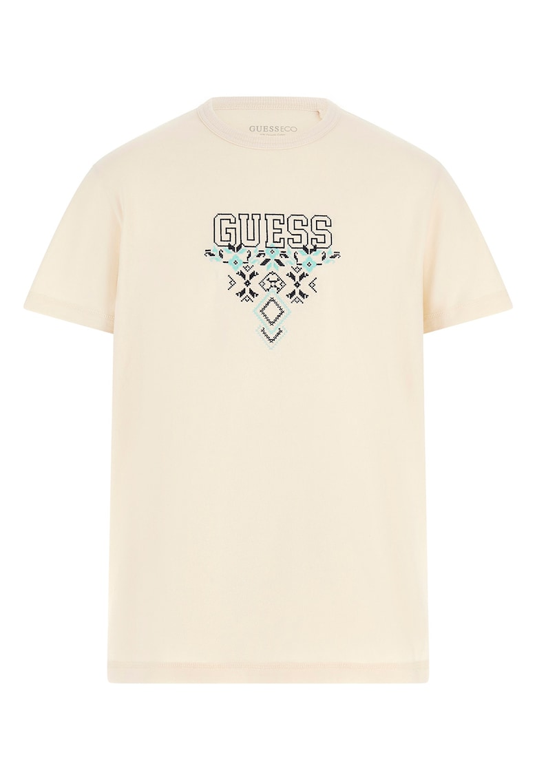 Tricou cu logo brodat - Negru/Albastru deschis/Bej deschis