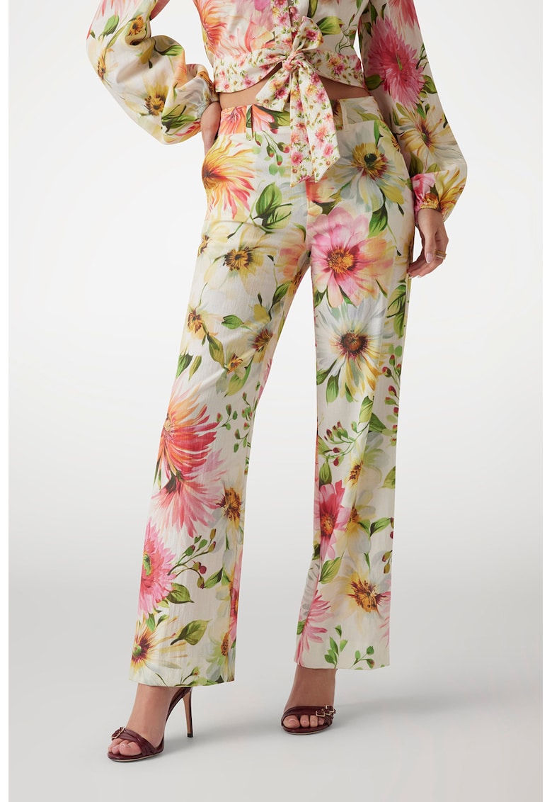 Pantaloni cu model floral si buzunare laterale
