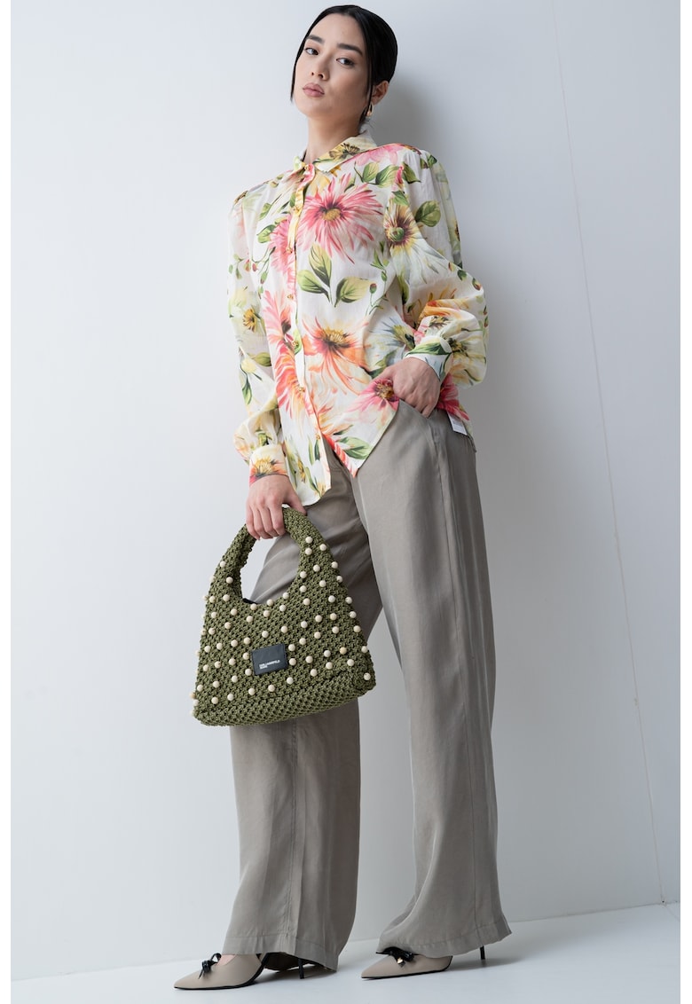 Camasa din amestec de in cu model floral