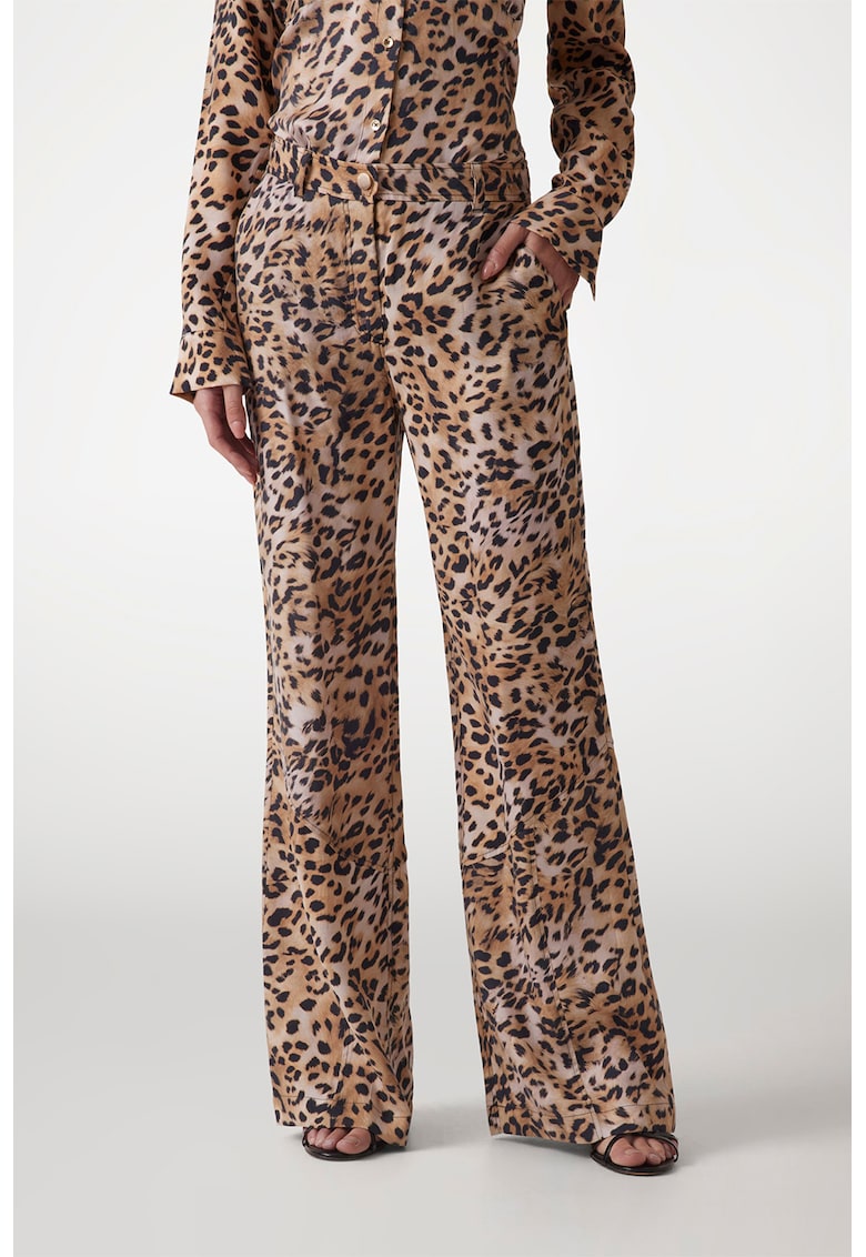 Pantaloni din amestec de lyocell cu model animal print