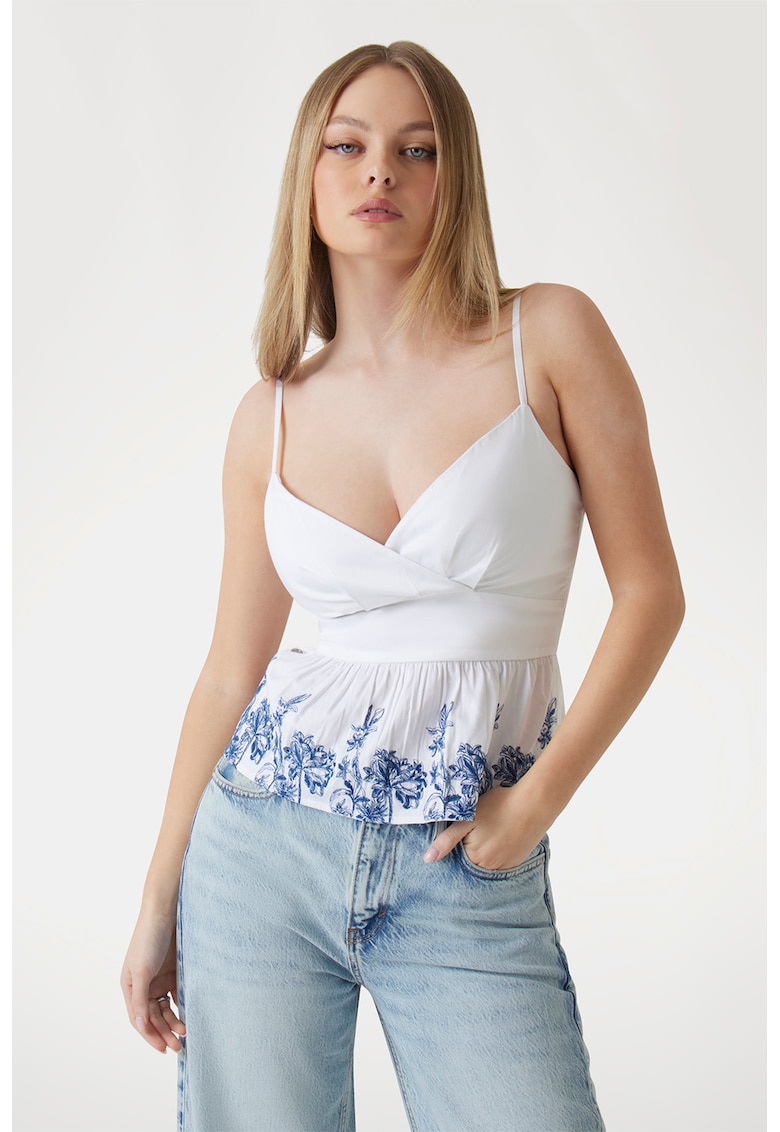 Top de bumbac cu decolteu in V