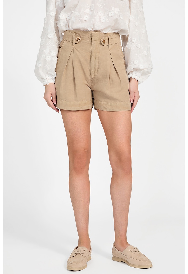 Pantaloni scurti din amestec de lyocell si in - cu talie inalta