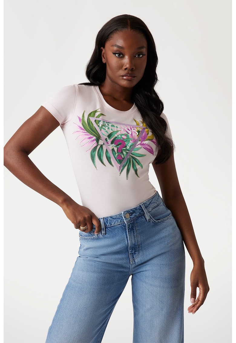 Tricou cu imprimeu floral - Verde/Violet/Roz pal