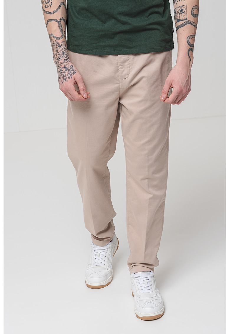 Pantaloni uni cu talie medie - Maro nisip