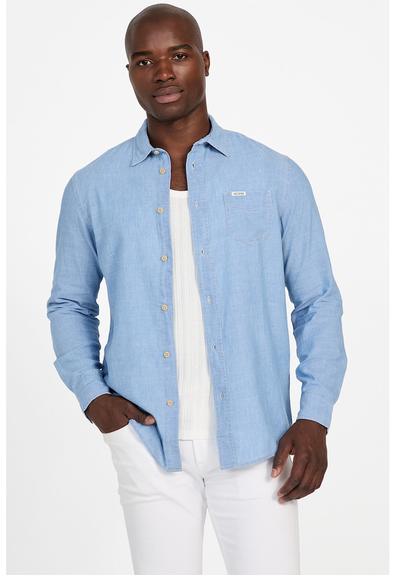 Camasa din denim cu buzunar pe piept