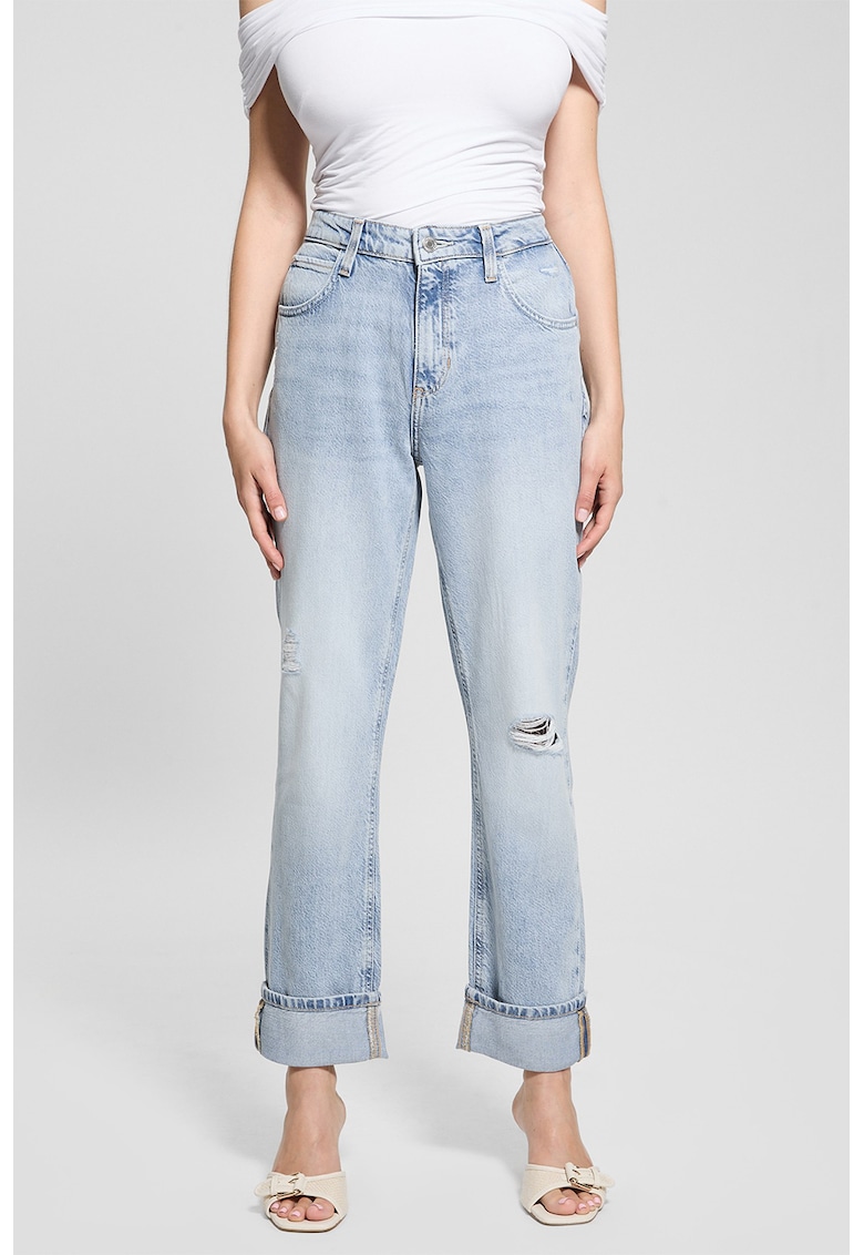 Blugi din amestec de lyocell cu talie inalta si aspect decolorat