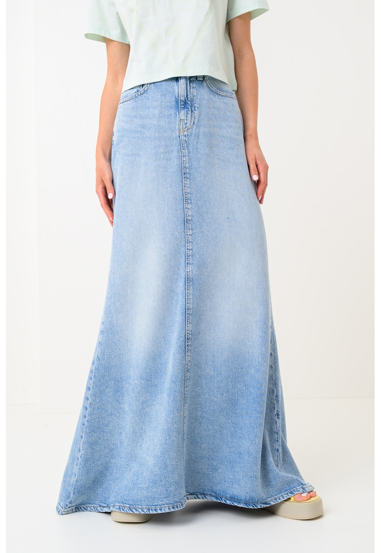 Fusta maxi din amestec de lyocell si denim cu slit pe spate - Albastru deschis