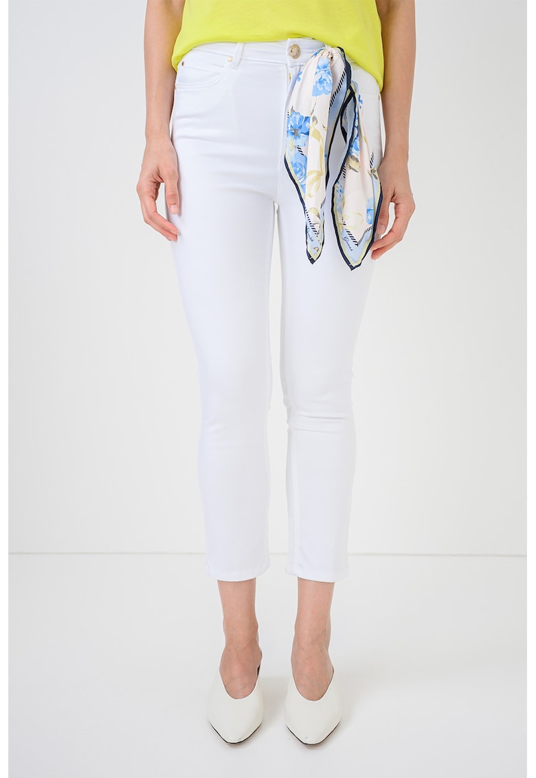 Blugi crop cu esarfa - Alb