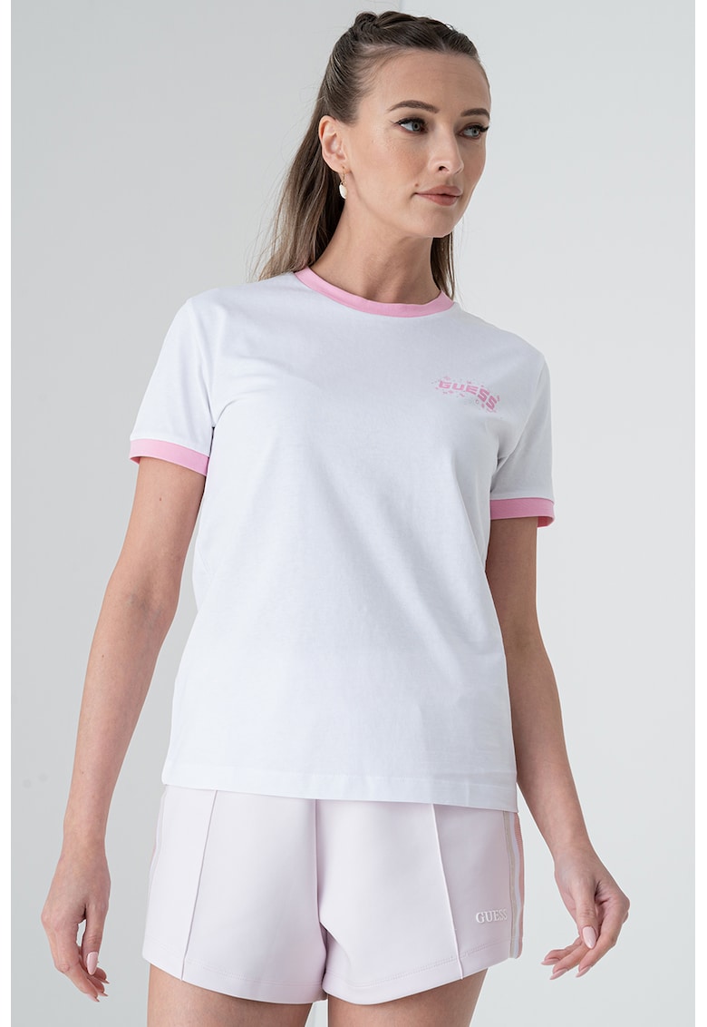 Guess Tricou din bumbac pentru fitness - Alb/Roz
