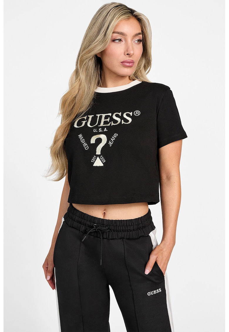 Tricou crop cu logo - pentru fitness