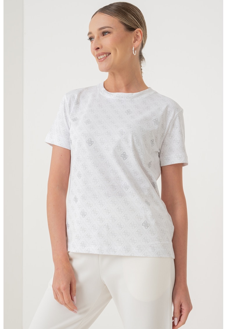 Tricou cu model monograma - Alb/Gri deschis/Argintiu