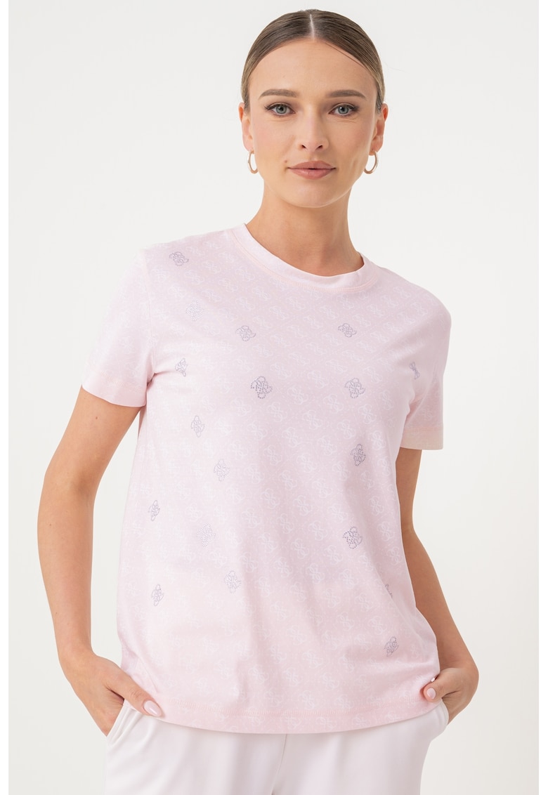 Tricou cu model monograma - Alb/Roz/Argintiu