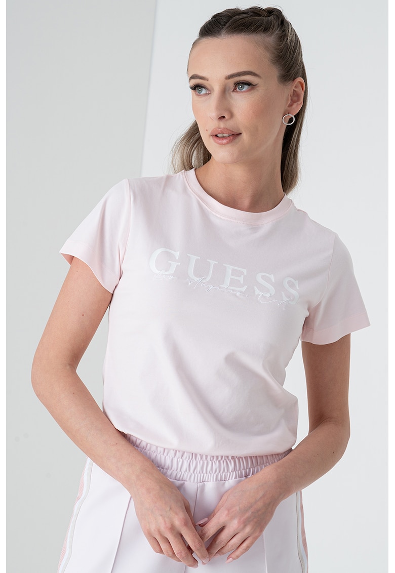 Tricou cu imprimeu logo pentru fitness - Alb/Roz pal