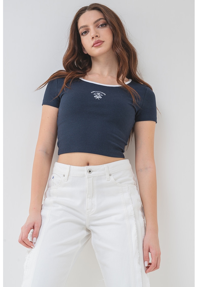 Tricou crop din amestec de bumbac cu decolteu rotund