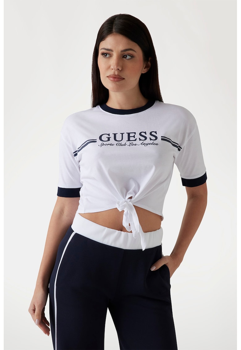 Tricou crop cu imprimeu logo