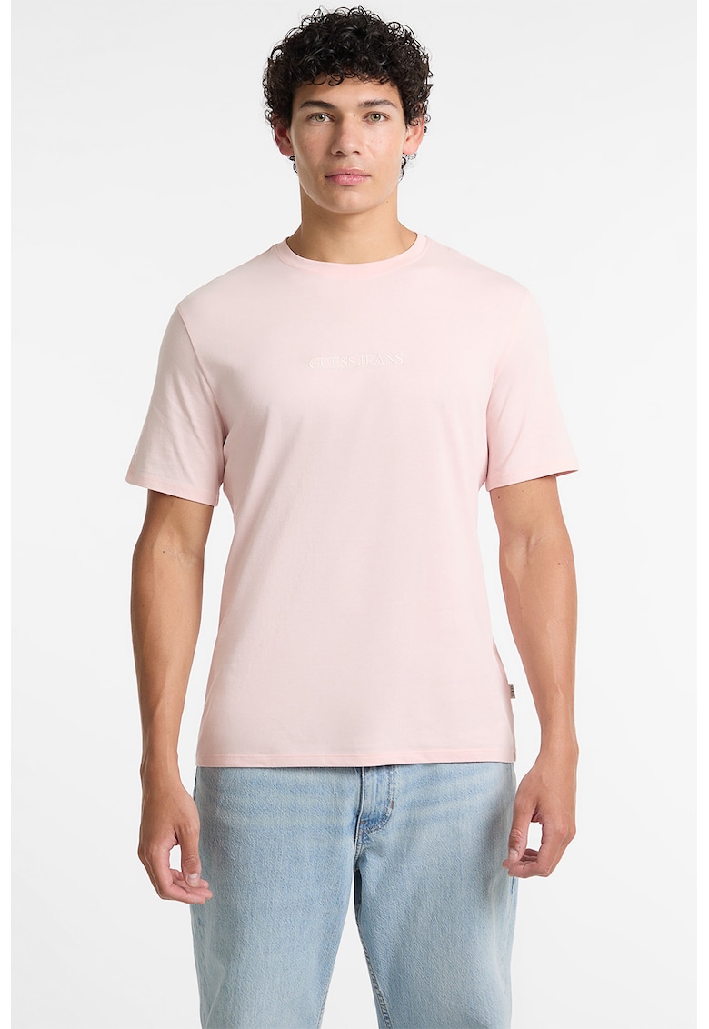 Tricou din bumbac cu imprimeu logo - Roz pal