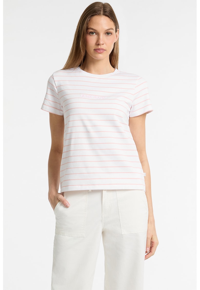 Guess - Tricou din amestec de bumbac cu model in dungi