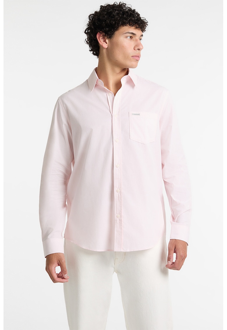 Camasa de bumbac cu buzunar pe piept