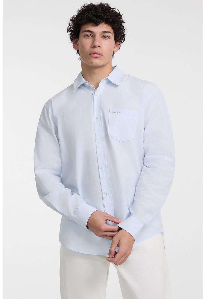 Camasa de bumbac cu buzunar pe piept