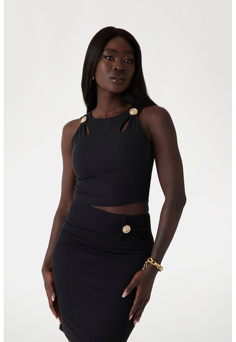 Top crop din amestec de modal cu detalii decupate