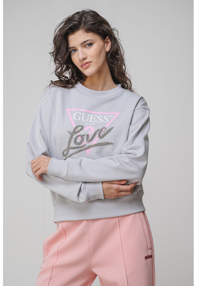 Bluza de trening cu strasuri - Gri deschis/Roz/Argintiu