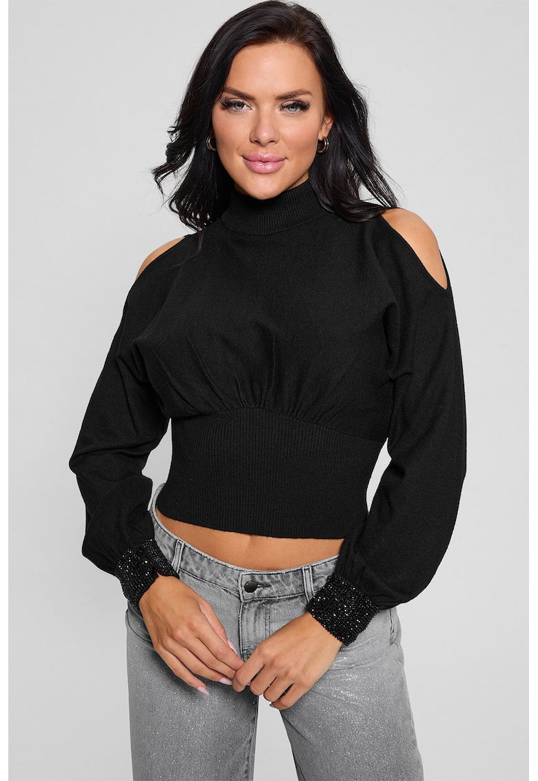 Pulover crop cu decupaje