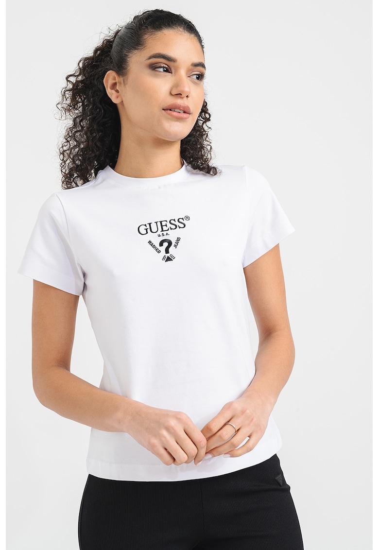 Tricou cu logo brodat pe piept - Alb