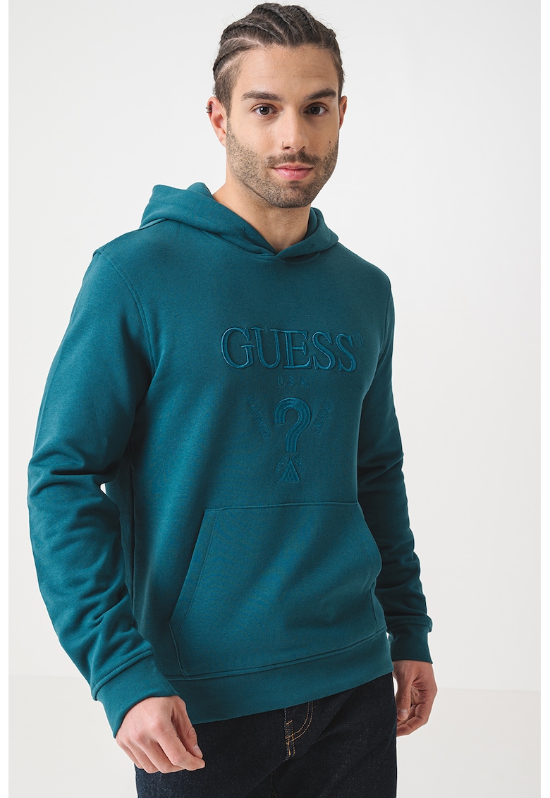 Hanorac cu logo brodat - Verde aquamarin